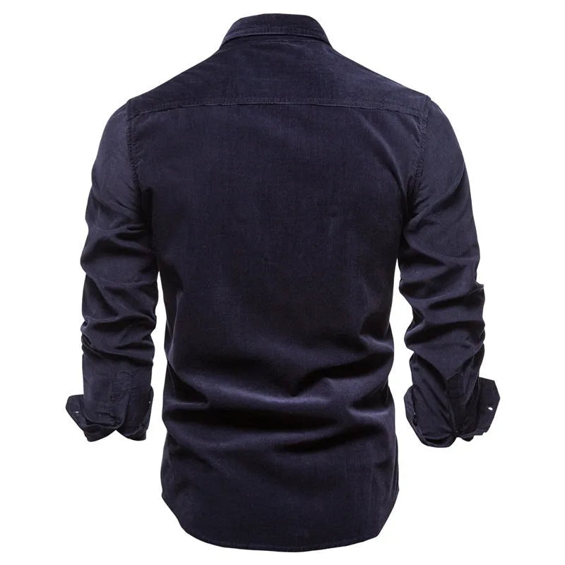 Men's linen long-sleeve shirt in multiple colours with button front and standard collar