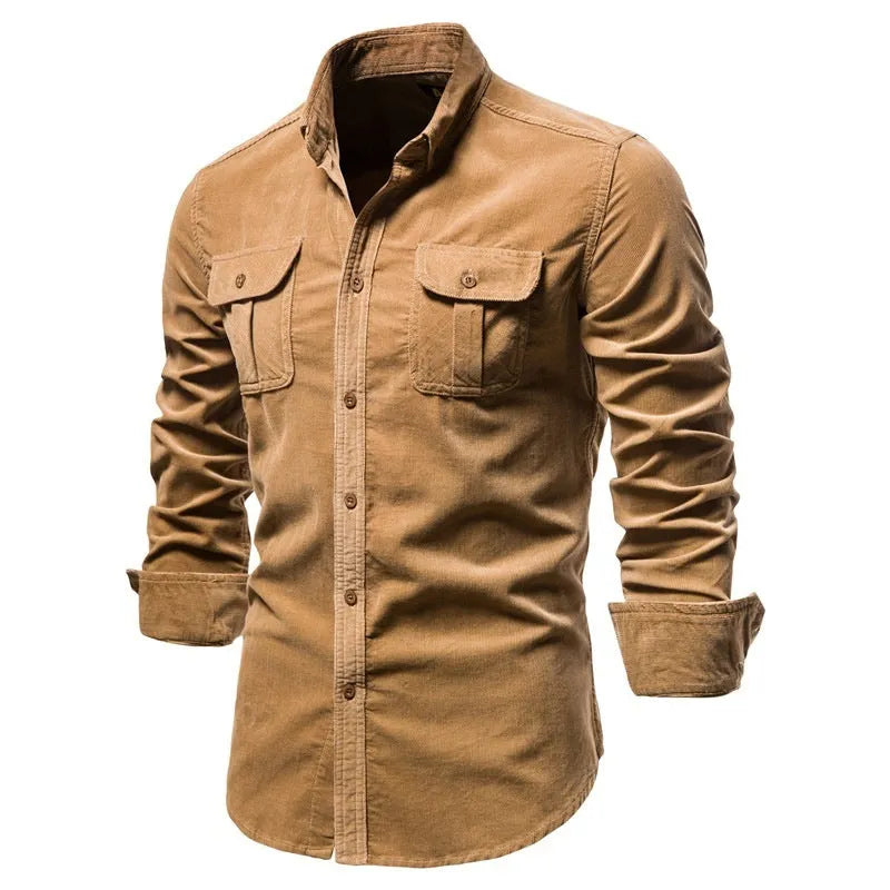 Men's linen long-sleeve shirt in multiple colours with button front and standard collar