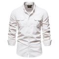 Men's linen long-sleeve shirt in multiple colours with button front and standard collar