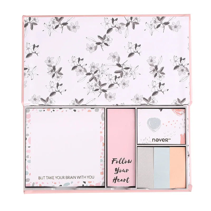 Purple Mermaid Series self-adhesive memo pad set showing six decorative styles and four notebook formats