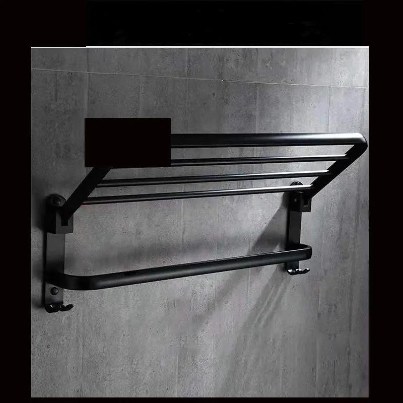 Aluminium bathroom folding shelf with double-layer design, shown in extended and folded positions