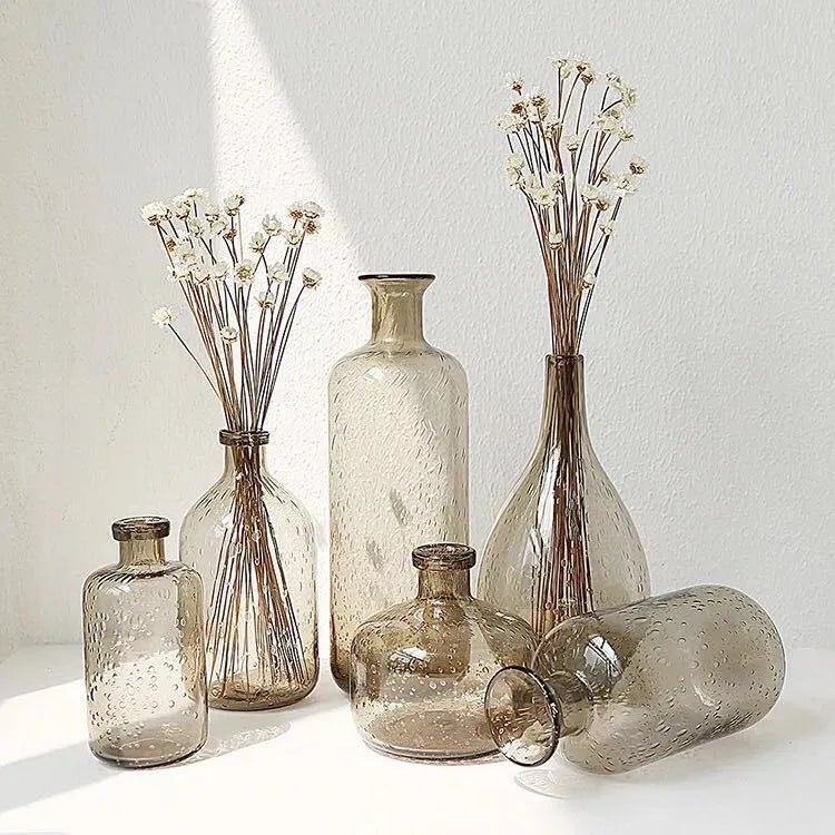 Grey geometric bubble glass vase with stained glass material and electric stove pigment surface