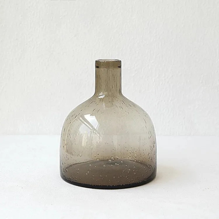 Grey geometric bubble glass vase with stained glass material and electric stove pigment surface