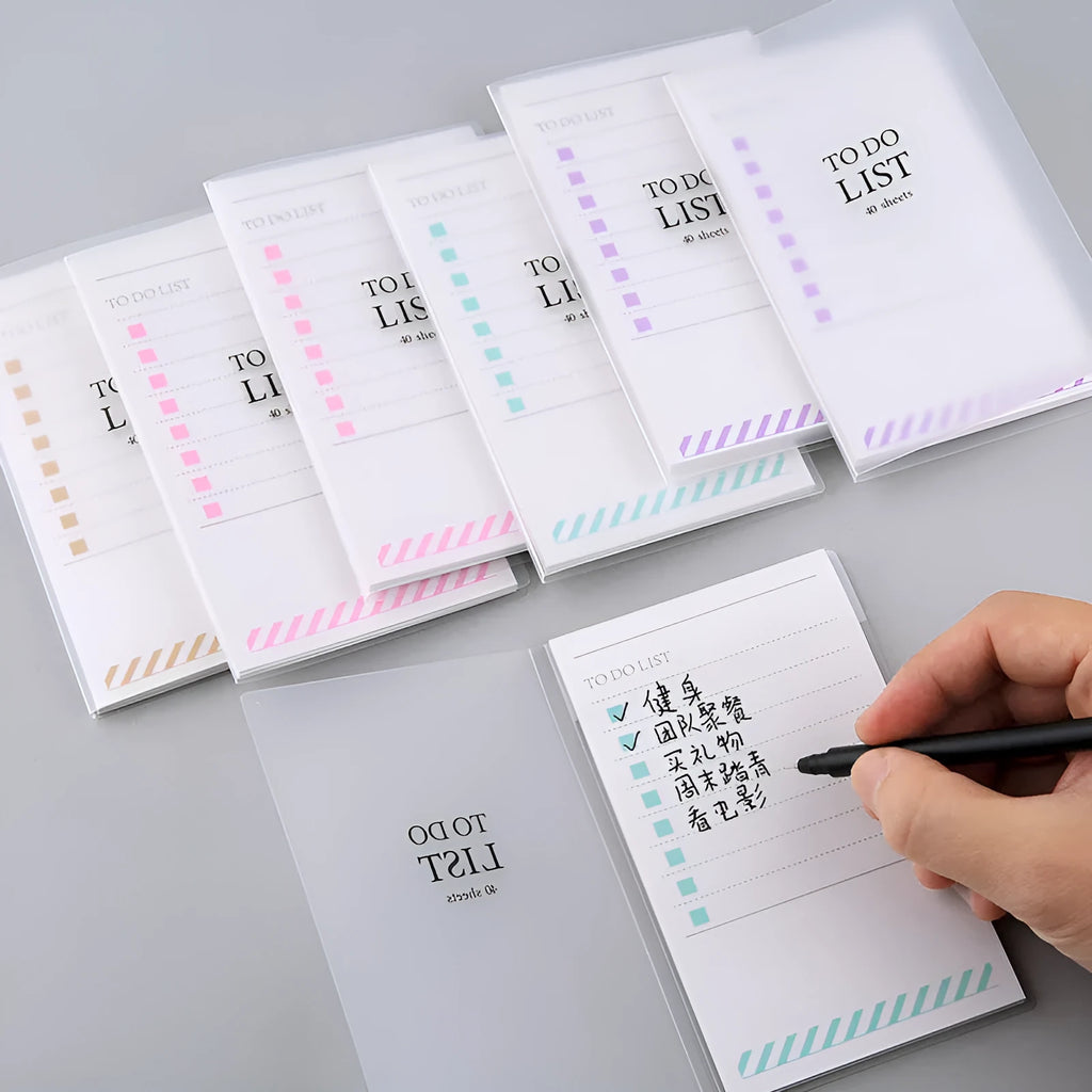 Small yellow PP frosted notebook showing tearable pages, sized 13cm by 8cm.