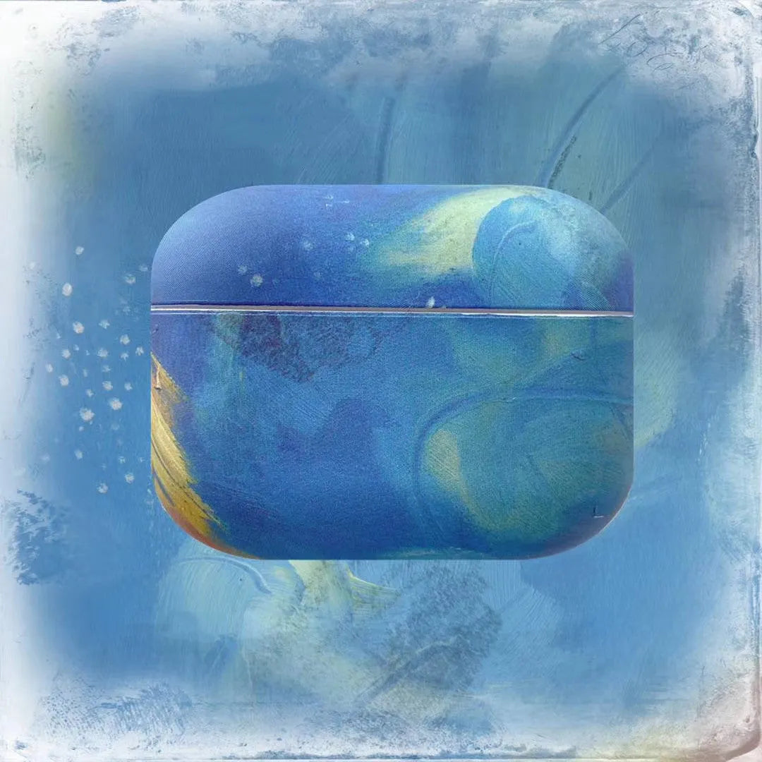 Hard plastic protective sleeve for Apple AirPods with watercolour design in pink or blue options