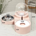 Double-layer pet feeding bowl with 1.8L automatic water dispenser in pink or blue, size L47 x W16 x H23cm