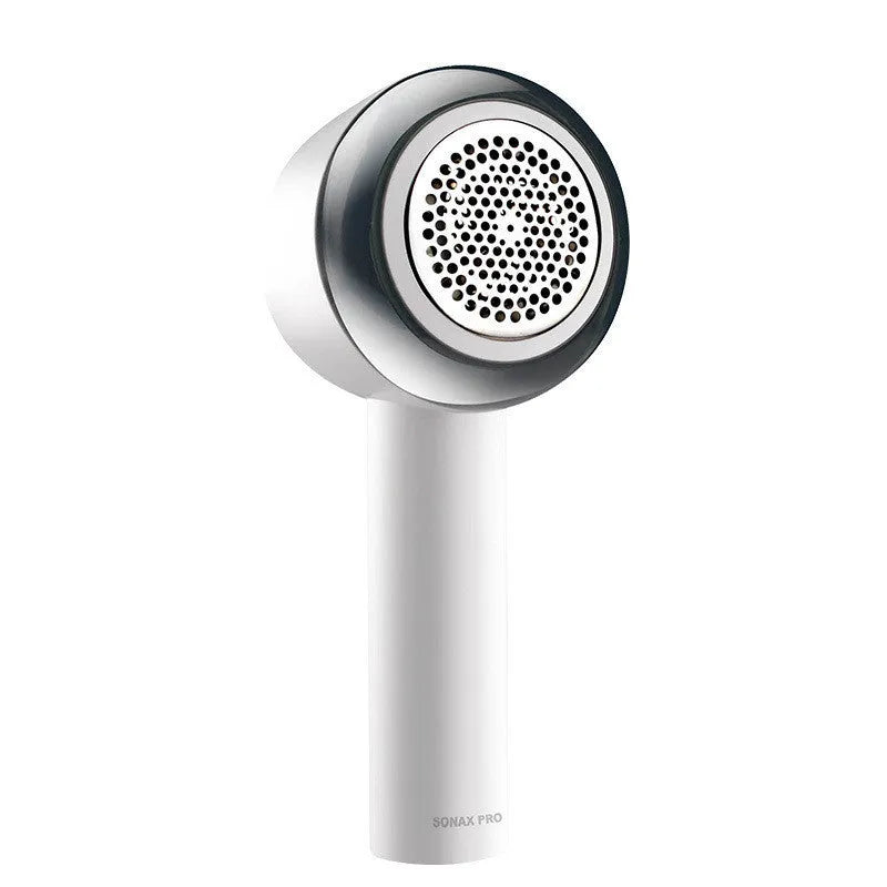 White rechargeable electric clothes shaver beater for removing fabric fuzz from jerseys.