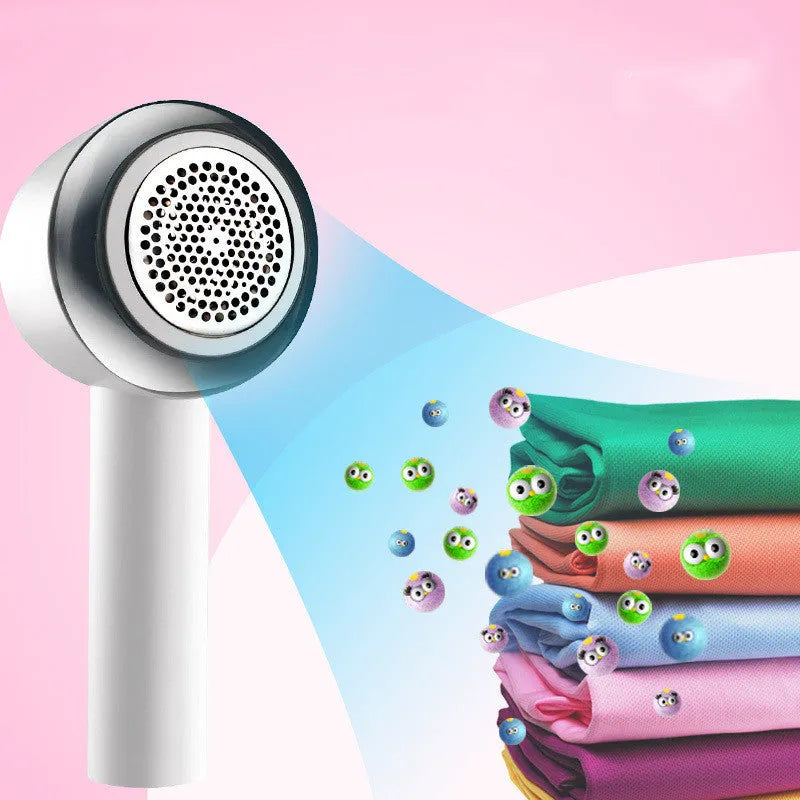 White rechargeable electric clothes shaver beater for removing fabric fuzz from jerseys.