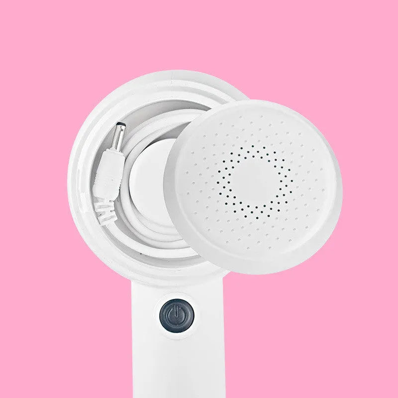 White rechargeable electric clothes shaver beater for removing fabric fuzz from jerseys.