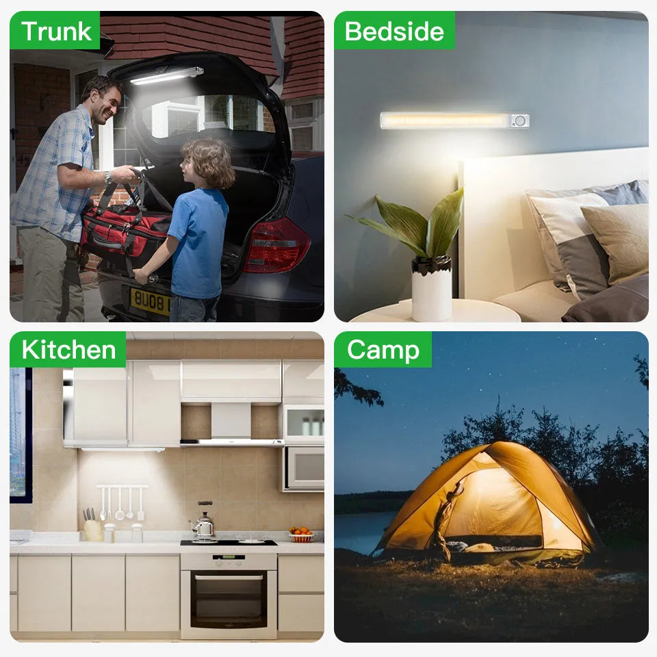 Slim aluminium alloy body induction cabinet lamp with USB charging port