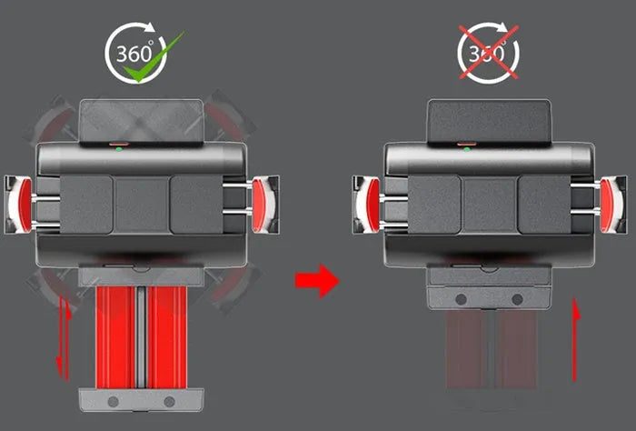 Black aluminium video balance stabiliser tripod extended with a smartphone secured in the adjustable clamp.