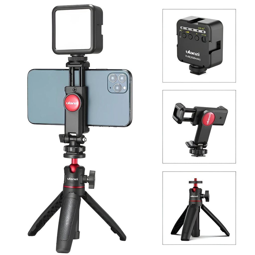 Combo 8 mobile phone vlog filming bracket with integrated phone stand and fill light mount.