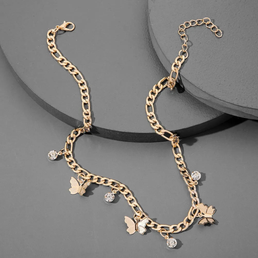Unisex alloy butterfly necklace with 40cm chain, 5cm extension, gold or silver, 35g