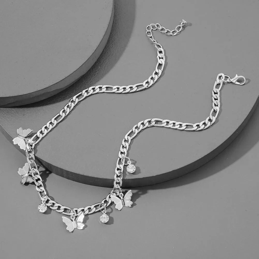 Unisex alloy butterfly necklace with 40cm chain, 5cm extension, gold or silver, 35g