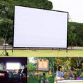 White polyester folding projection screen showing 150-inch 4:3 surface partially unfolded
