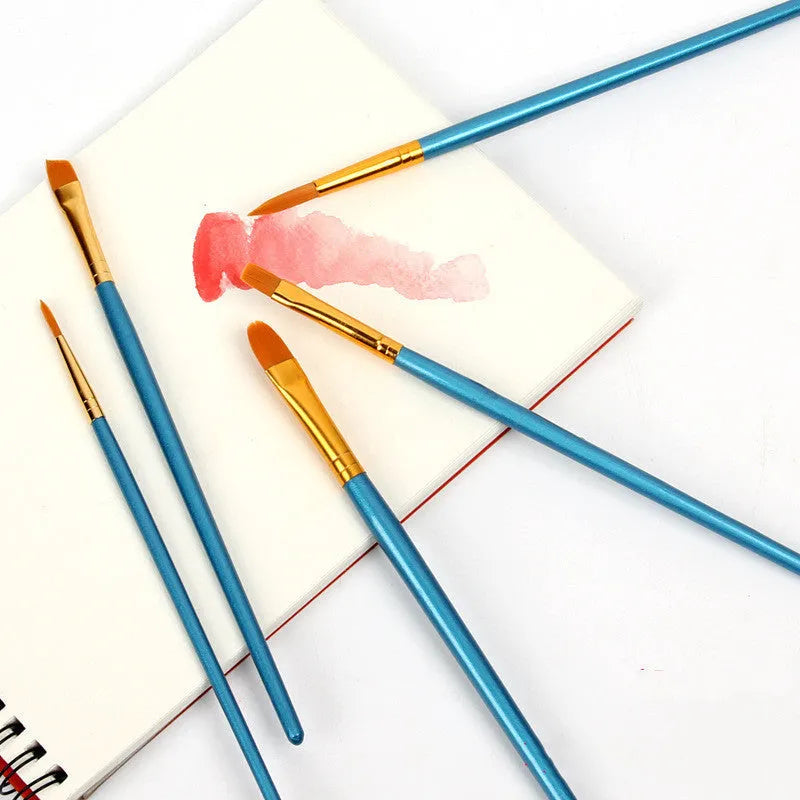 Blue wooden handle gouache brush set containing 10 paintbrushes for watercolour and oil painting