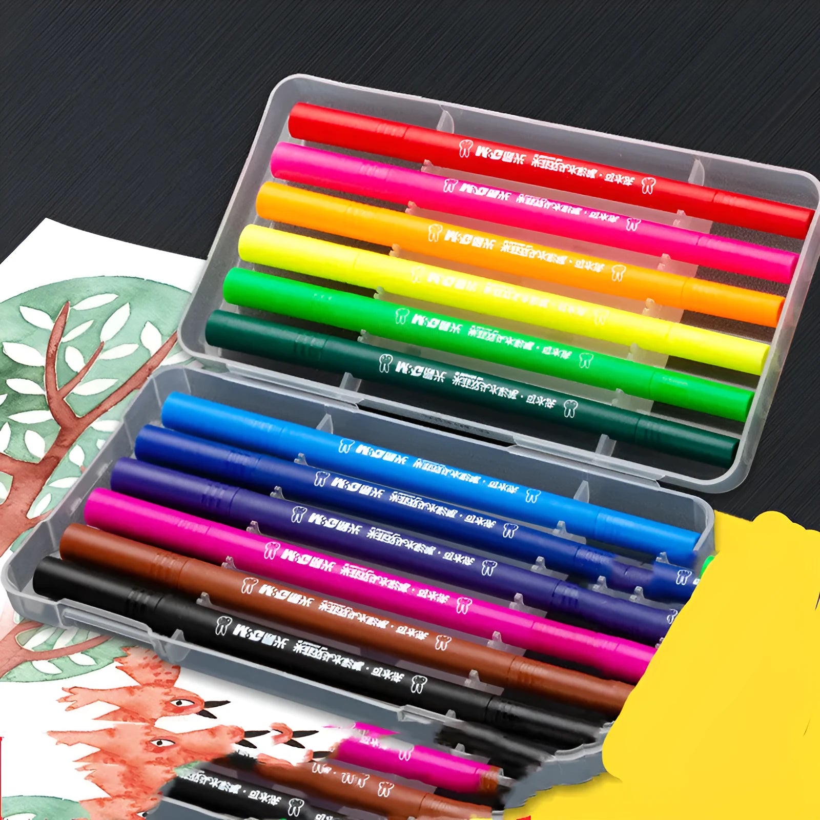 Soft head watercolour pen double head set with picture book and hook line pen in colour options