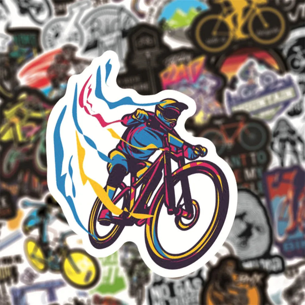 Bicycle doodle stickers pack with 50 self-adhesive decals showing bicycle and mountain bike designs