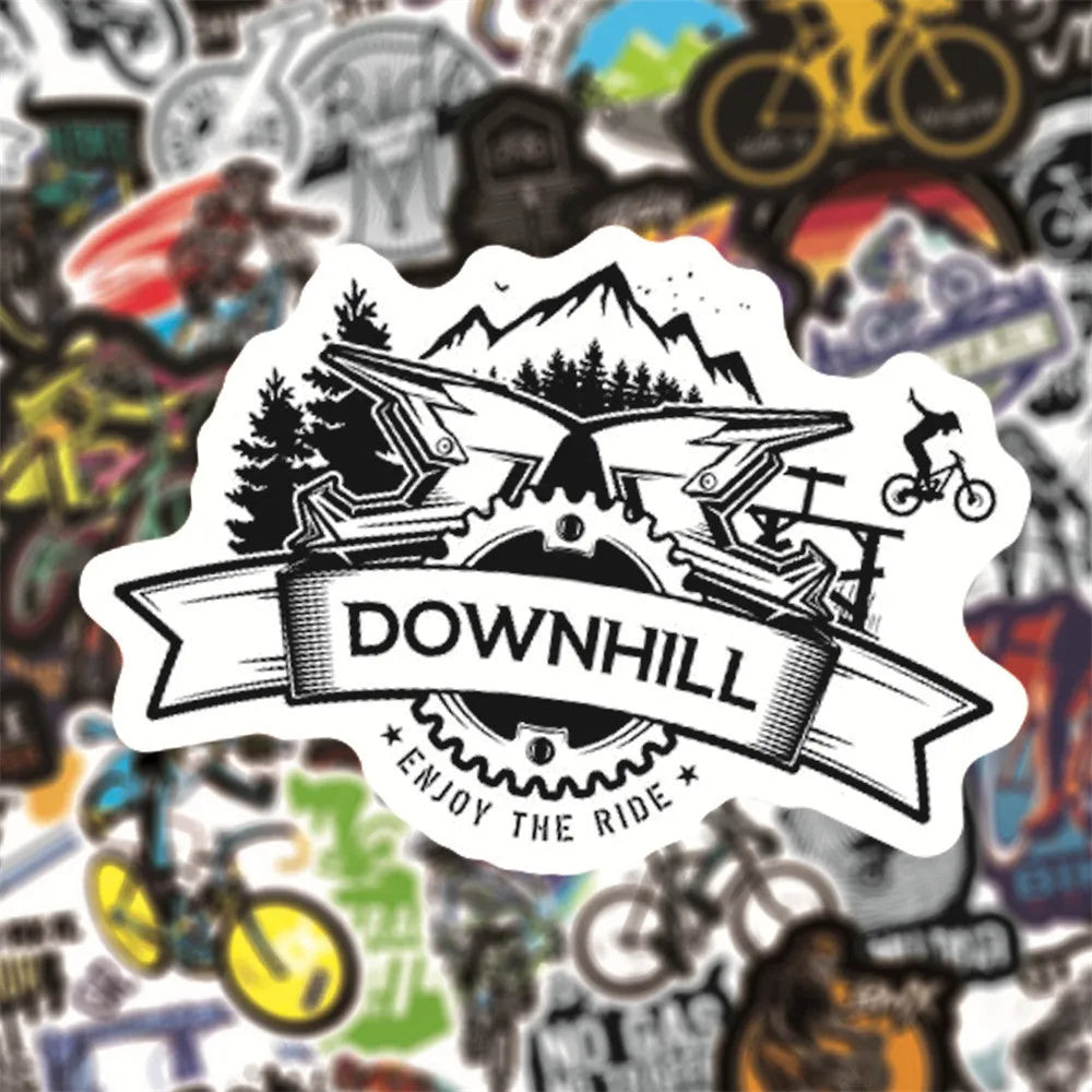 Bicycle doodle stickers pack with 50 self-adhesive decals showing bicycle and mountain bike designs