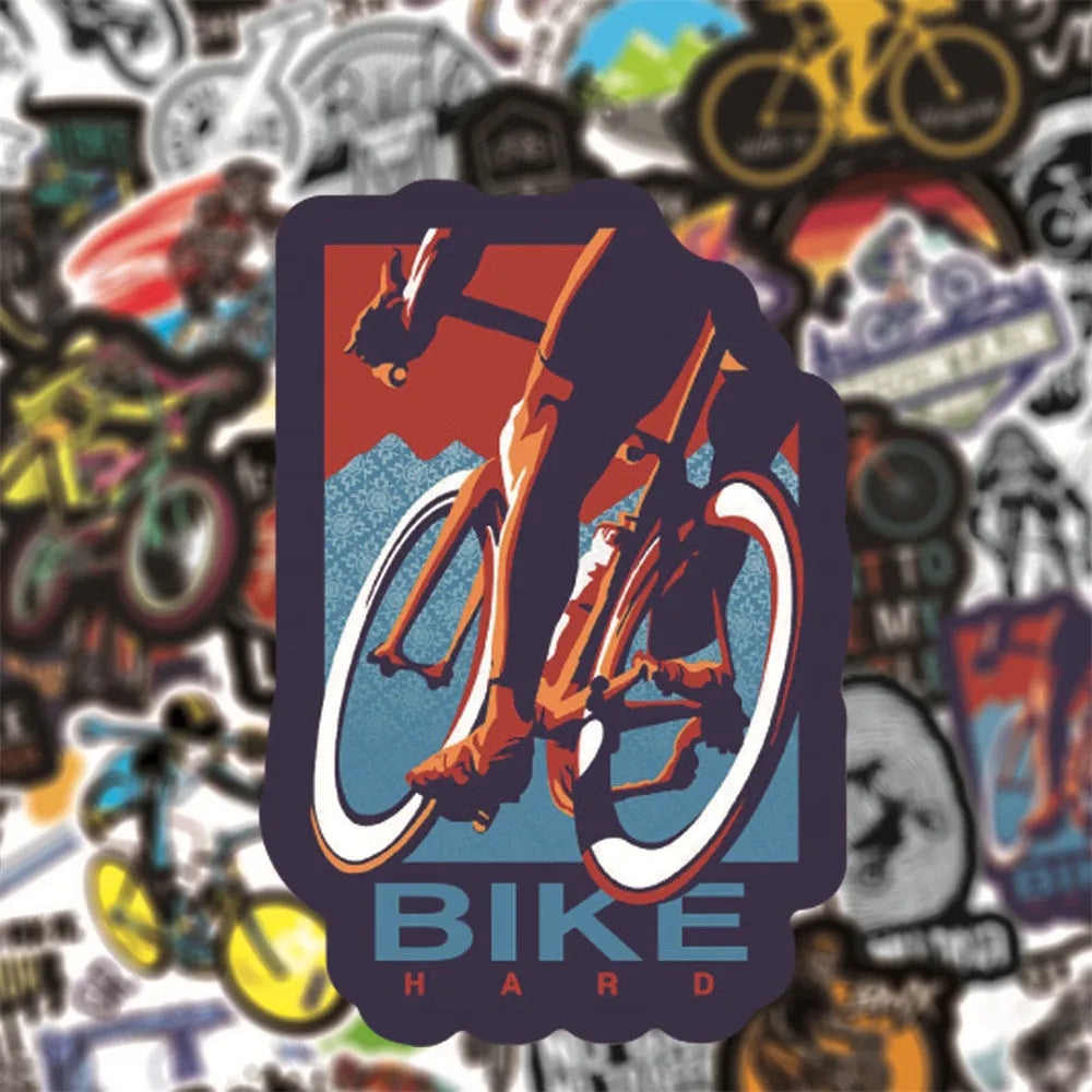 Bicycle doodle stickers pack with 50 self-adhesive decals showing bicycle and mountain bike designs