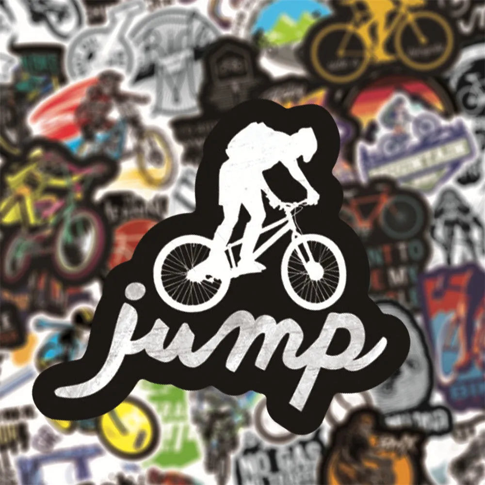 Bicycle doodle stickers pack with 50 self-adhesive decals showing bicycle and mountain bike designs