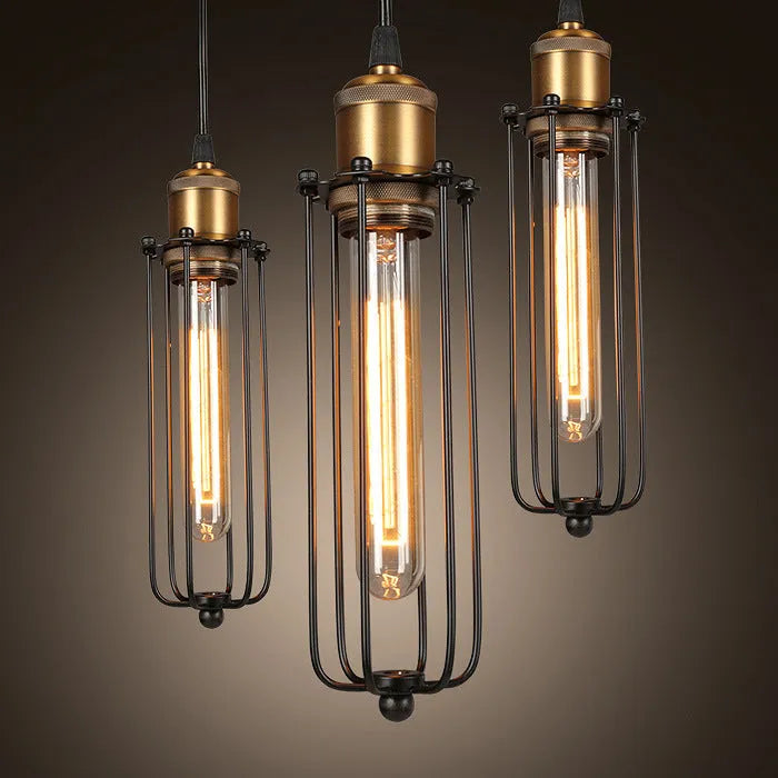 Brown iron fishing line chandelier with retro design for 10-15m² illumination