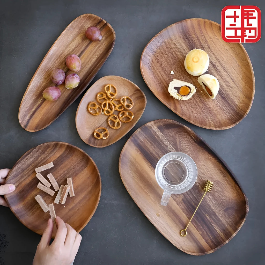 Natural acacia wood Japanese snack plate hand polished in multiple sizes.
