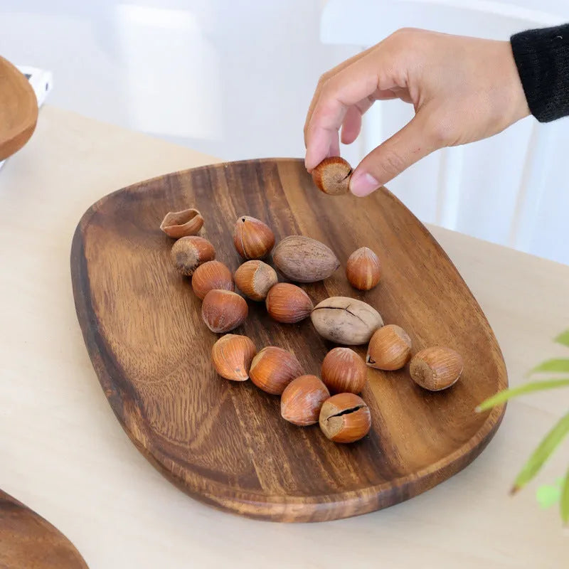 Natural acacia wood Japanese snack plate hand polished in multiple sizes.