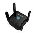 PIXLINK AC24 white and black dual-band wireless WiFi extender router with gigabit speed and lightning protection.