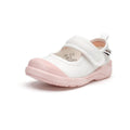 White and pink children's cloth shoes with mesh uppers and Velcro fastening