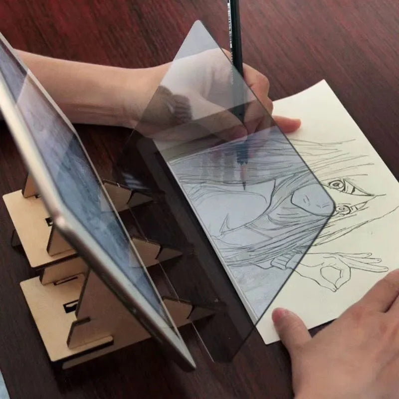 Wooden vibrato painting copying station with transparent drawing board measuring 20.2 by 13.5 centimetres