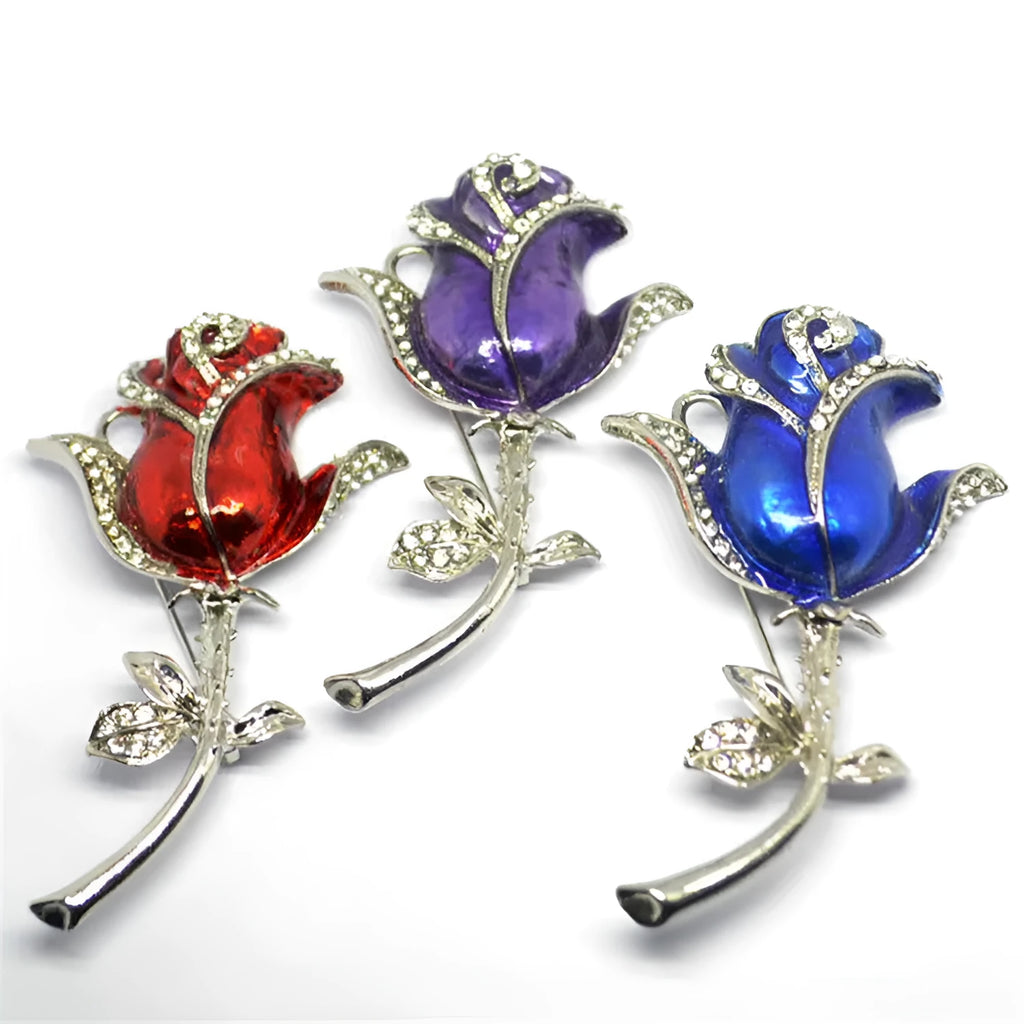 Diamond-studded metal rose USB flash drive with rhododendron crystal design in blue, purple or red.