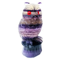 Purple fluorite hand-carved owl ornament measuring approximately 4 inches