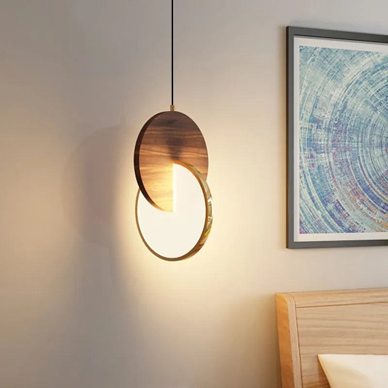 Long-line walnut wood wall chandelier with carving details, warm white LED illumination, modern design for bedroom or study