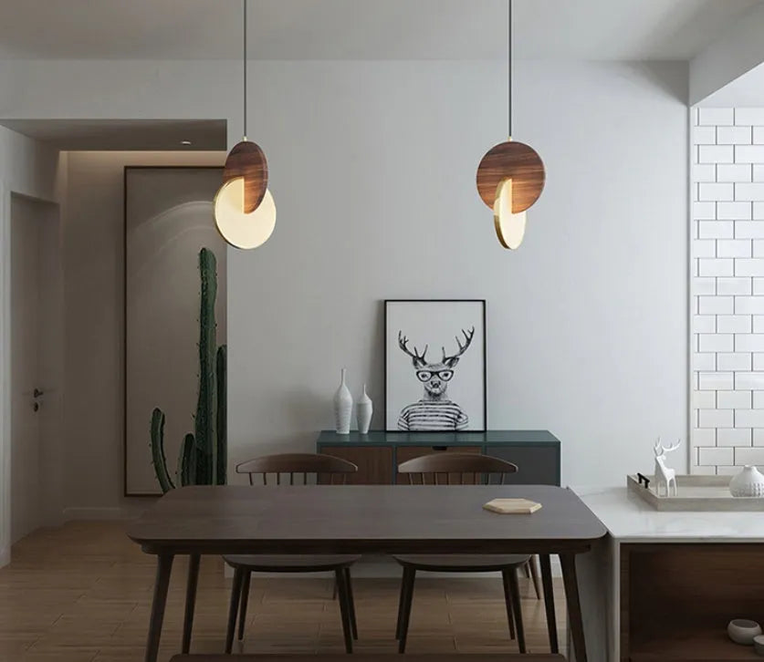 Long-line walnut wood chandelier with hand-carved design and warm white LED illumination for wall mounting