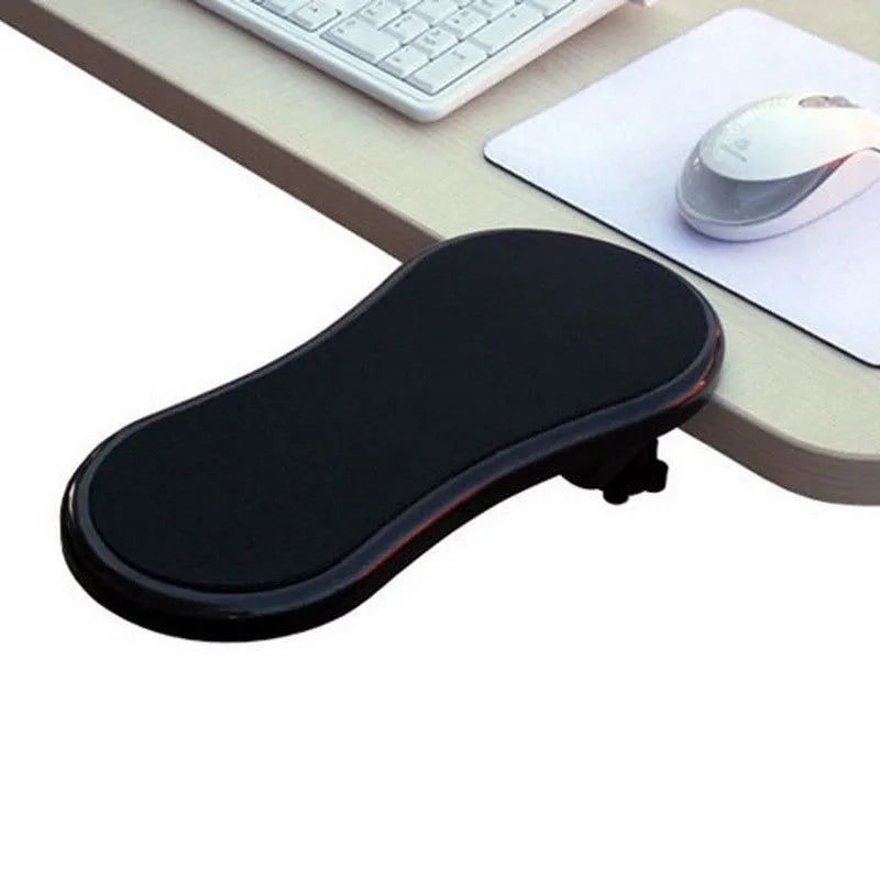 Black plastic computer wrist rest pad with rotatable 180-degree hand bracket for ergonomic support