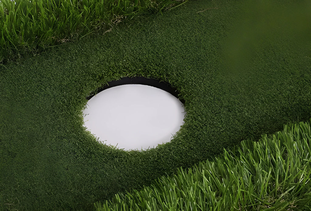 Green golf training mat with artificial grass surface and foam base, shown in various customisable sizes