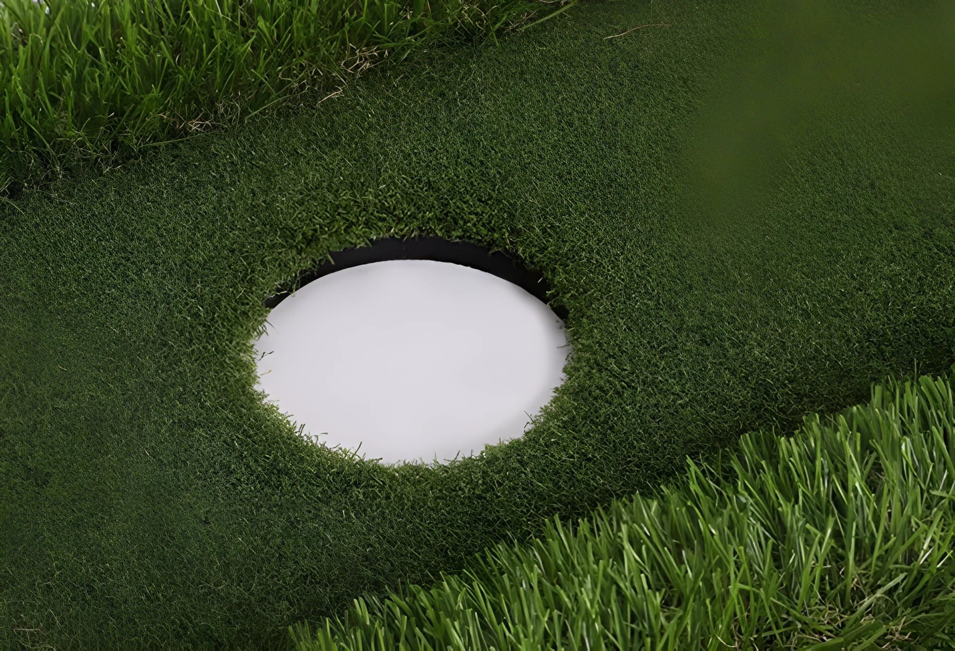 Green golf training mat with artificial grass surface and foam base, shown in various customisable sizes
