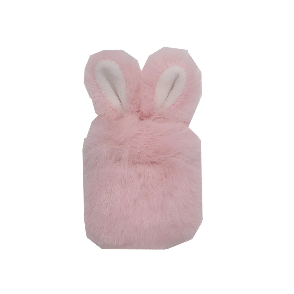 Pink silicone protective cover with rabbit ears for Apple AirPods charging case.