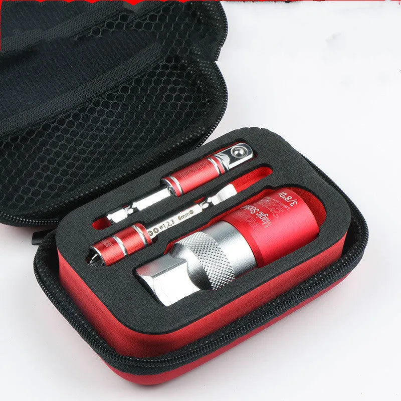 Red metric socket set with 7-19mm and 9-21mm sleeves for electric screwdriver attachment