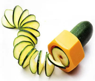 Yellow and green plastic spiral vegetable cutter tool with 8cm diameter for kitchen use