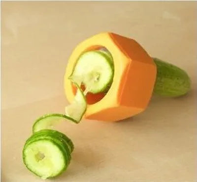 Yellow and green plastic spiral vegetable cutter tool with 8cm diameter for kitchen use