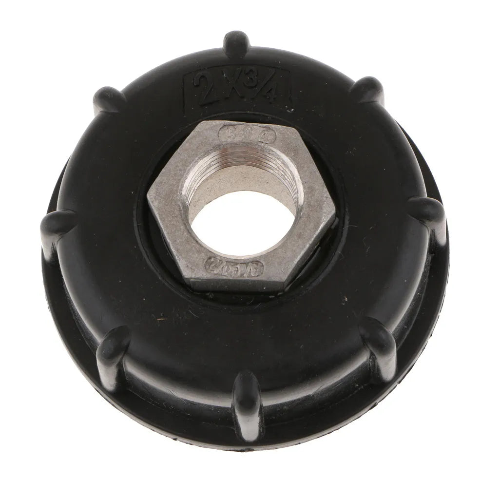 Black stainless steel barrel connector for urea and water barrels with long inlet thread
