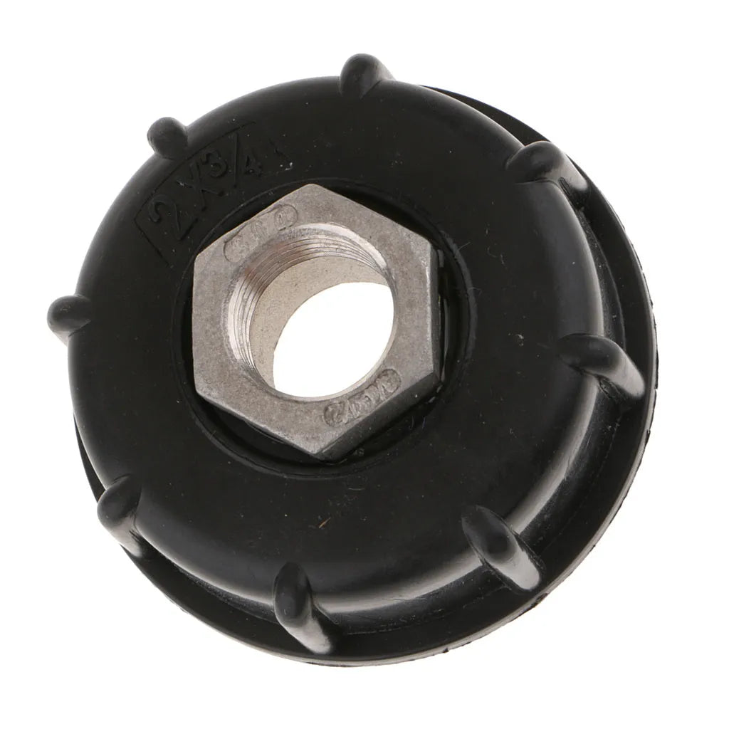 Black stainless steel barrel connector for urea and water barrels with long inlet thread
