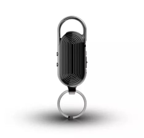 Black voice control portable recorder with zinc alloy shell showing USB port and recording button