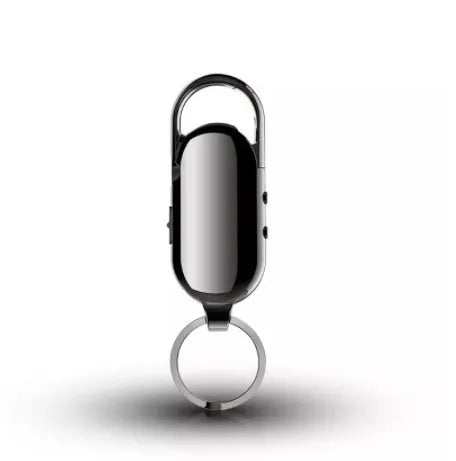 Black voice control portable recorder with zinc alloy shell showing USB port and recording button