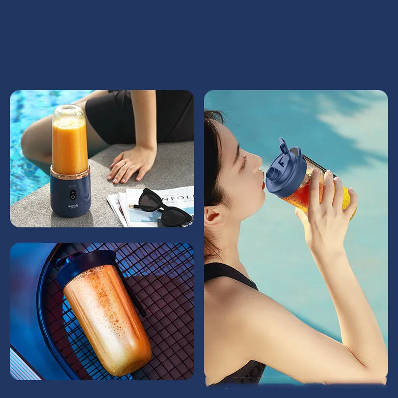 Portable USB charging blender cup with six blades in Tunisian dark blue colour