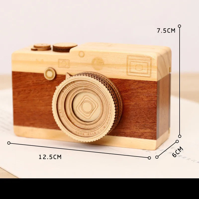 Pine wood rotating music box with sanding mechanism in miniature carton packaging