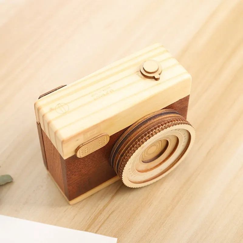 Pine wood rotating music box with sanding mechanism in miniature carton packaging