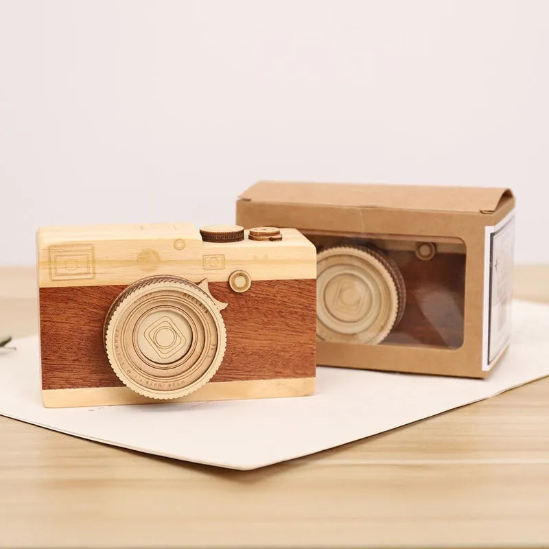 Pine wood rotating music box with sanding mechanism in miniature carton packaging